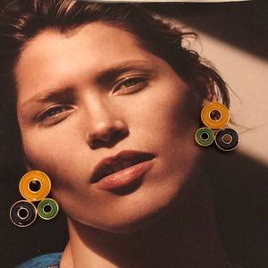 Vintage Tricolor Enamel Pierced Earrings